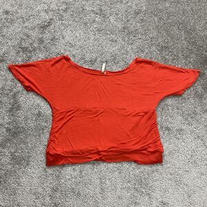 DNA Couture Shirt Womens Large Orange Rayon Soft Stretch Short Sleeve Ladies Top